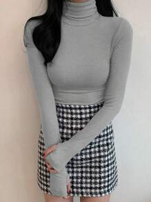 DAZY Débardeur moulant couleur unie col montant décontracté pour femme - Gris - Voir 4