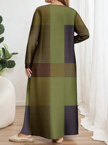 EMERY ROSE 大码休闲简约全印花长袖圆领连衣裙，适合秋冬季