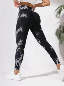 Easithlete Quần legging nhuộm loang cạp cao cho nữ tập thể dục - Nhiều màu - Xem 2