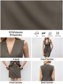 BizChic 2 件套卡其色商务西装背心和迷你裙套装，女士正式通勤装，适合新年派对、情人节、春夏 - 咖啡棕 - 查看 8