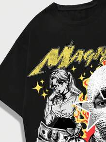 ROMWE MEN Street Life 2 件男士肖像印花短袖 T 恤和短裤套装，适合春夏季日常穿着