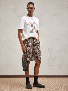 AKNOTIC Party 2pcs/Set Knitted Print Loose Casual Round Neck Short Sleeve T-Shirt & Mid-Waist Straight Leg Casual Shorts Set, Suitable For Daily Wear In Summer