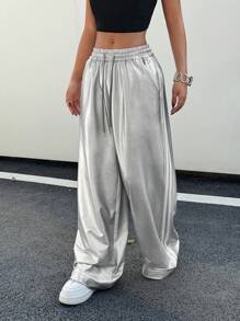 Flirla Pantalones largos casuales de mujer con diseño de rayas laterales estilo urbano