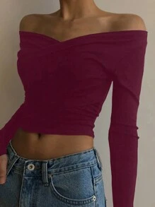 DAZY Women Plain Color Long Sleeve T-Shirt, Casual & Fashionable For Daily Wear