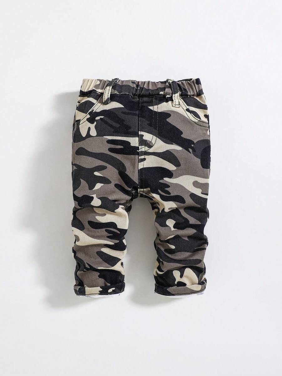 SHEIN Pantalon en jean avec poches à taille élastique, camouflage pour bébé garçon - Multicolore - Voir 1