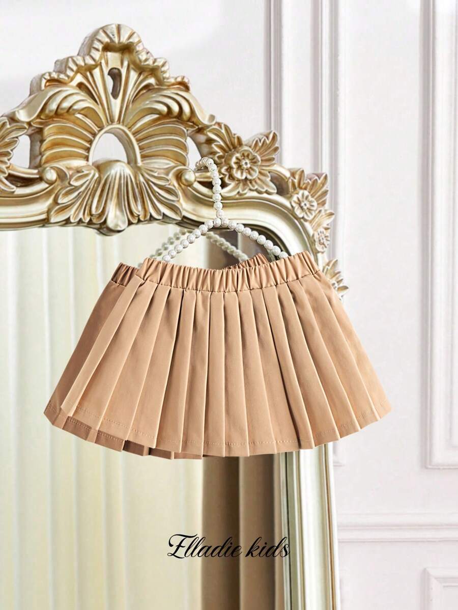 SHEIN Elladie kids Infant/Baby Girl Plain Color Pleated Skirt, New Fashion Comfortable Outdoor Classic Simple Design