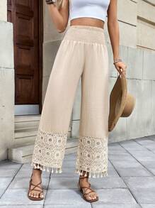 Breezaya Winter Casual Vacation Beige See-Through Palazzo Pants Fall Cloth For Women - Apricot - View 3