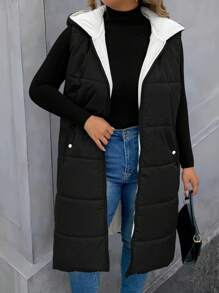 EMERY ROSE Casual Hooded Zipper Padded Coat, Long Length