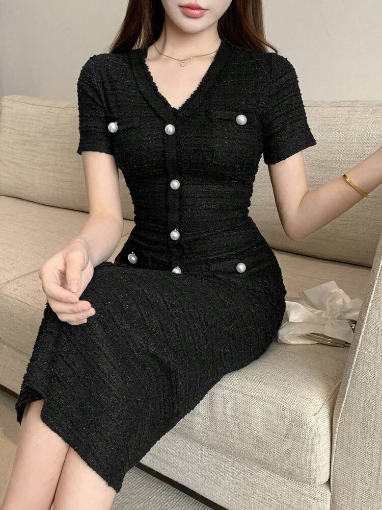 Women's Solid Color Bodycon Dress, Minimalist & Fashionable, Casual Everyday Wear For Work SunDress