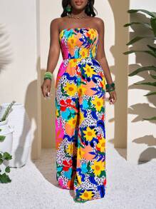 Slaydiva 2025 Spring/Summer Multicolor Floral Print Bustier Jumpsuit - Multicolor - View 1