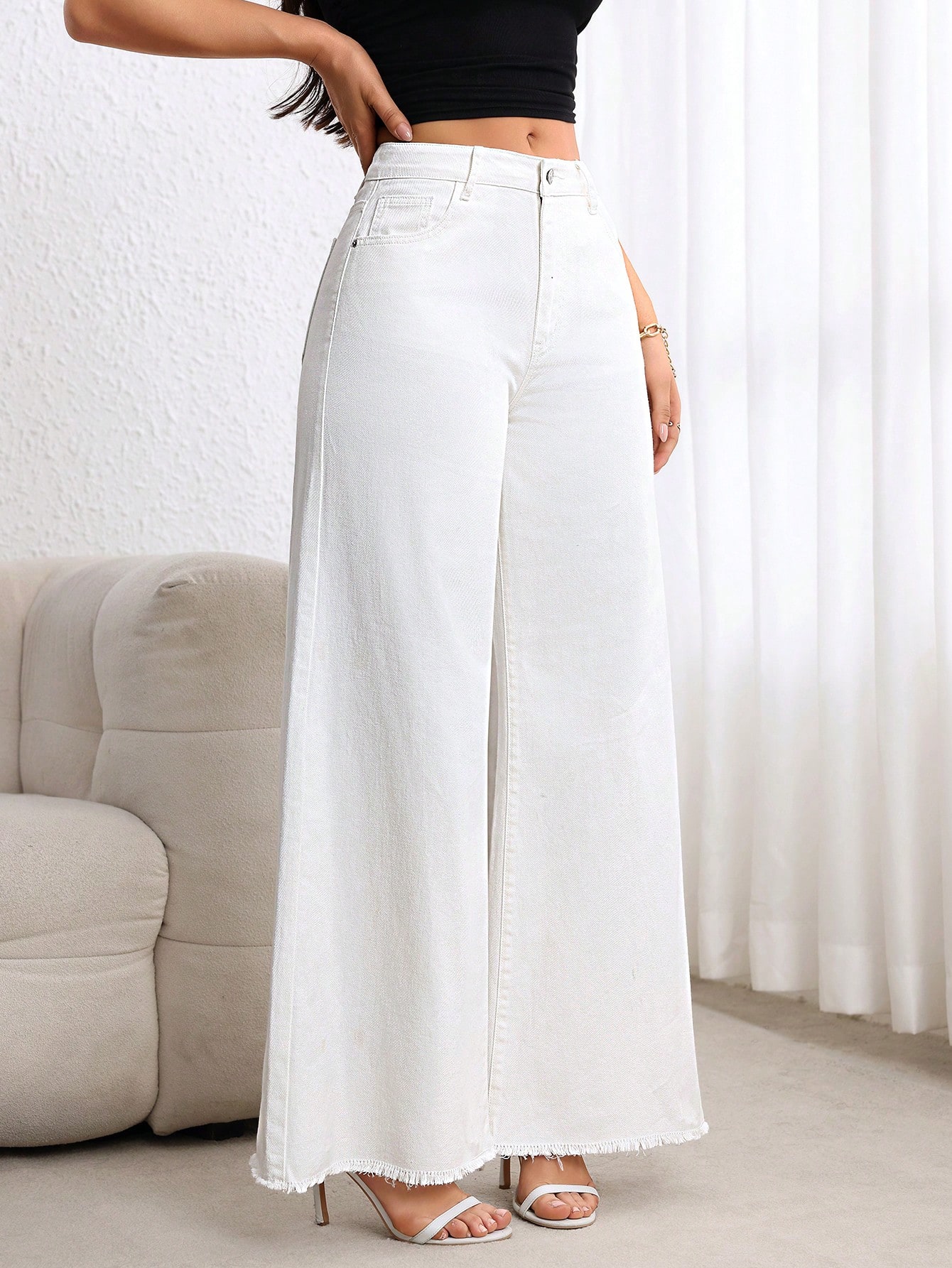 Breezaya سراويل الجينز النسائية الفضفاضة البيضاء ا...