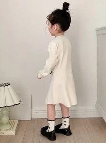 DAZY Young Girl Knitted Sweater Dress, Autumn - White - View 6