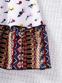 SHEIN Baby Girls Summer Cute Colorblock Ditsy Floral Top And Mini Skirt Set - Khaki - View 6