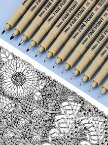 6件/9件/12件针管笔套装，漫画素描笔，水性颜料绘图笔，重返校园 - 黑色 - 查看 2