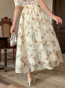 DAZY 女士碎花A字裙，休闲时尚，适合日常穿着，秋季半身裙 - 黃色 - 查看 6