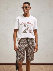 AKNOTIC Party 2pcs/Set Knitted Print Loose Casual Round Neck Short Sleeve T-Shirt & Mid-Waist Straight Leg Casual Shorts Set, Suitable For Daily Wear In Summer