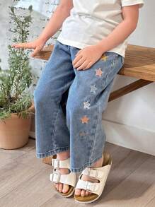 Dazy Kids Young Girl Star Embroidery Jeans For Spring - Blue - View 2