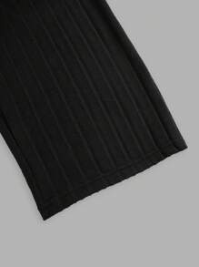 Hanevo 2pcs/Set Tween Girl Casual Contrast Color Round Neck Top And Pants Set - Black - View 7