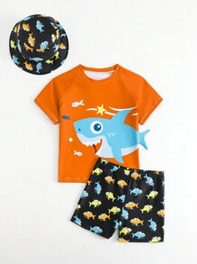 SHEIN 2pcs/Set Young Boy Swimwear With Random Print Tankini Top And Bottom