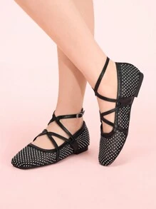 CUCCOO DOLLMOD Zapatos planos cómodos con puntera redonda y diseño floral patchwork para mujer - Negro - Ver 5