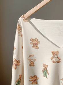 Solflare 2 件大码女式熊印花长袖上衣和短裤套装