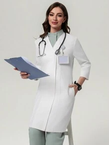 Scrubzie 抗皱 V 领女式/护理手术服实验室工作服 - 白色 - 查看 3