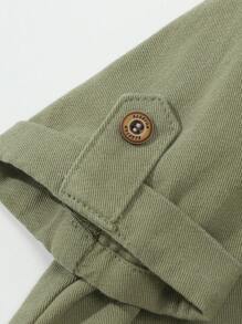 SHEIN Vacaura Denimly West Wild Preppy Outdoorsy Style Green Short Sleeve Button Down Shirt For Young Boys Summer Holiday - Army Green - View 4