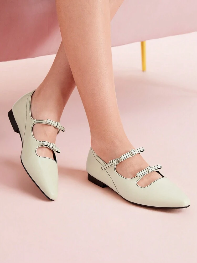 CUCCOO DOLLMOD Women's Pointed Toe Comfortable Vintage Ballerina Style Flats, Suitable For Spring Outfit Spring Shoes Spring Break Easter