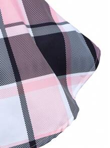 SHEIN 2 件套少女纯色泡泡袖上衣 + 格子裙 + 帽子 - 粉色 - 查看 4