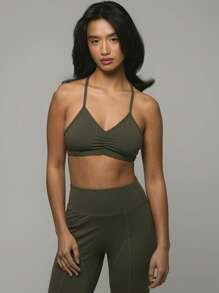 Musera Sport V Neck Strap Back Detail Sports Bra, Padel, Tennis, Pickleball Gym Fitness