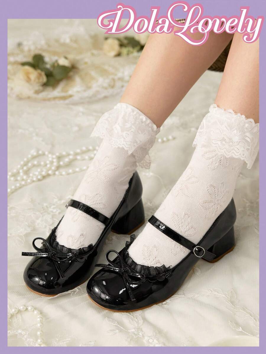 Dola Lovely Bombas con tacón ancho, punta redonda, escote bajo, lazo en la correa posterior. Zapatos de tacón alto de moda para dama, adecuados para la primavera, descanso de primavera y Pascua