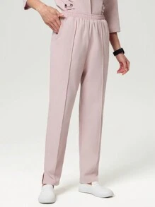 Scrubzie 2pcs Set Women Long Sleeve Shirt & Pants, Nursing Scrub Uniform - Pink - View 3