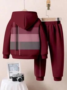 SHEIN 2pcs/Set Baby Boy Casual Minimalist Loose Knit Soft Hoodie Sweatshirt And Pants Set - White - View 3