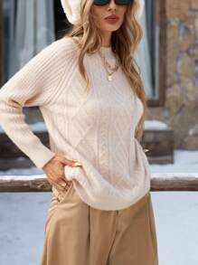 Aveloria Jersey de cuello alto suelto tejido grueso y versátil para mujer