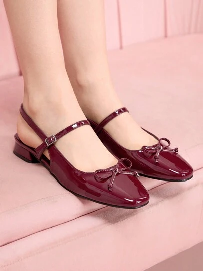 CUCCOO DOLLMOD Maroon Bow Decor Mary Jane Flats, Fashion Low-Heeled Commuter, Dating, Party, Casual Wear, School & Sweet Style Spring Shoes Spring Break Easter For Christmas