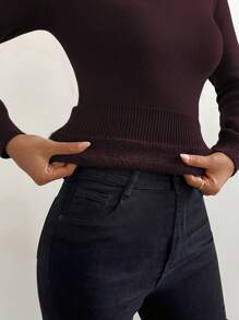 Chiquease Dames effen kleur thermisch gevoerde lange mouwen casual trui, herfst/winter