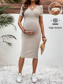 SHEIN Maternity Nursing Dress, Casual And Stylish For Everyday Wear - Khaki - View 1