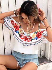 SHEIN VCAY Ladies' Ruffled Collar Bohemian Style Floral Print Vacation Blouse - Multicolor - View 7