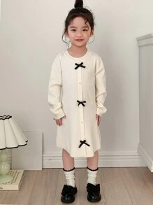 DAZY Young Girl Knitted Sweater Dress, Autumn - White - View 3