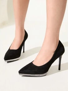 CUCCOO CHICEST Chaussures à talons hauts noires sexy et imperméables pour femmes. Plateforme avec strass et brillante, idéales pour les robes de mariée et de soirée, les fêtes et le travail formel. Escarpins à bout pointu pour la Saint-Valentin