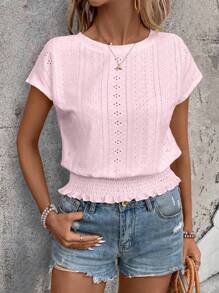 EMERY ROSE Camiseta de cuello redondo con tejido texturizado y cintura elástica