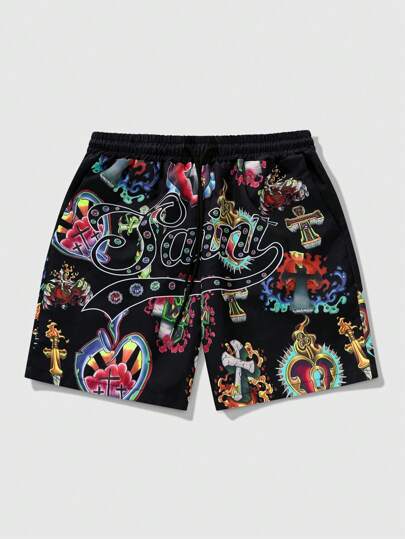 Street Life Men's Vintage Printed Woven Shorts, Suitable For Daily Wear In Spring & Summer