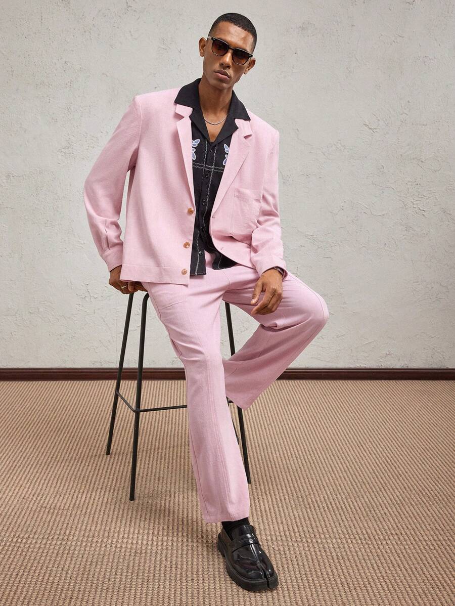 AKNOTIC Business Casual Áo khoác blazer nam dệt may vừa vặn, phù hợp mặc hàng ngày, quà tặng tốt nghiệp, cho mùa thu đông - Hồng - Xem 1