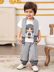 Baby Boy Crew Neck Short Sleeve Printed Casual Top And Pants Set - Multicolor - View 4