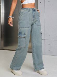 SHEIN ICON Casual Denim Long Pants, Minimalist Fashion For Everyday Wear
