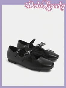 Dola Lovely 1 Pair Women's Flat Mary Jane Shoes With Bow, Pink, Versatile And Comfortable For Casual Wear - Black - View 8