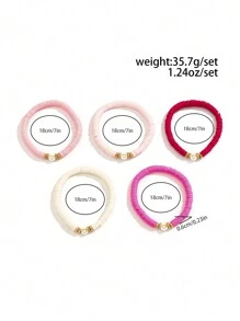 ROMWE Kawaii Set 5 Gelang Tanah Liat Polimer Merah Muda Sederhana Romantis, Hadiah Liburan untuk Keluarga dan Teman di Hari Valentine - MultiWarna - View 4