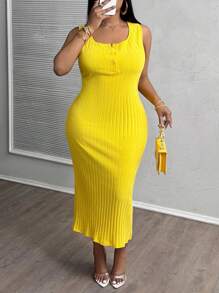 Slaydiva 2025 New Style  Butter Yellow All-Match Casual Sexy Minimalist Western Style Open Front Crisscross Racerback Dress, Suitable For Spring & Summer, Plus Size Women Western Wear