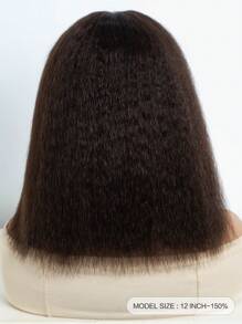 Tóc giả Bob thẳng Kinky Tóc thật trong suốt Ren phía trước Tóc giả uốn xoăn T Part Tóc giả Yaki Bob màu nâu sẫm - S2 - Xem 2