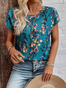 EMERY ROSE Women's Floral Print Casual Vacation Shirt
